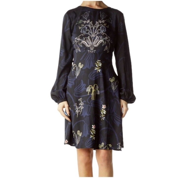 LOFT Dresses & Skirts - Women’s LOFT blue floral lightweight long sleeve tulip career casual dress 8